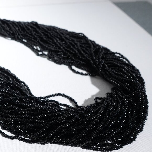 Vintage Black Beaded Necklace with Silver-Tone Accents - Picture 6 of 8